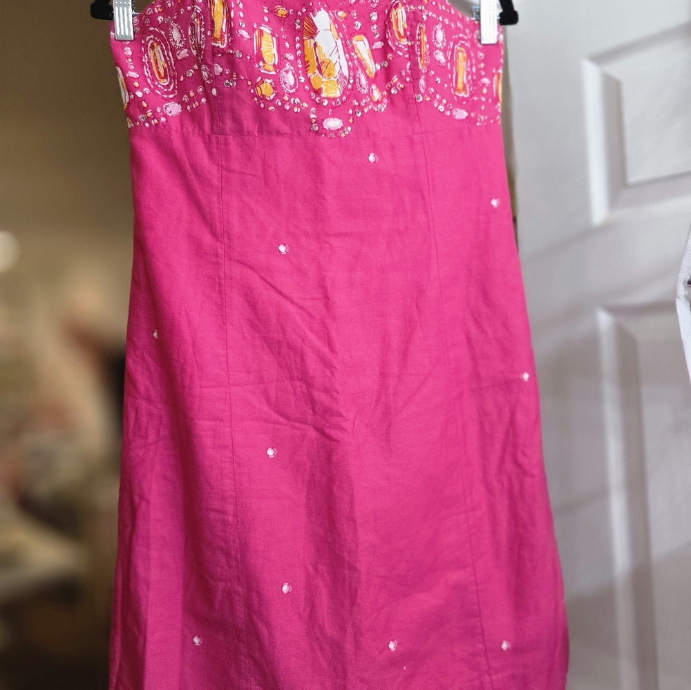 Pink Rhinestone Strapless Dress